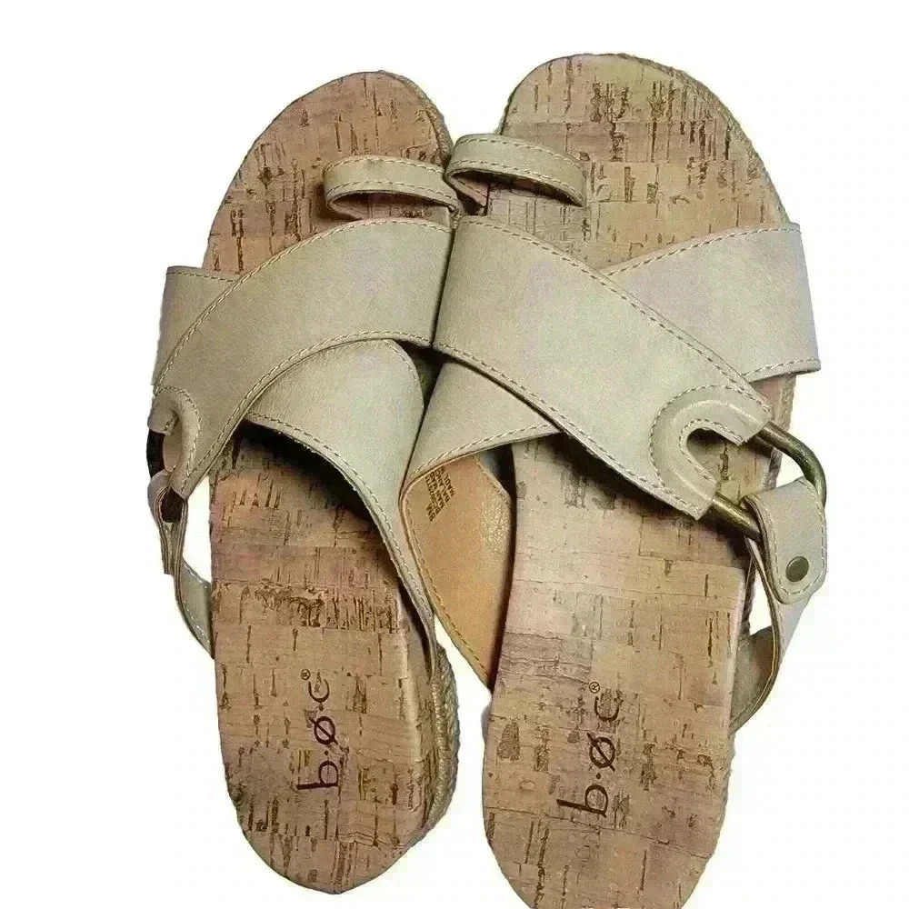 BOC Comfort CHL21 Womens Strappy Slides with Toe Loop-Cushioned Sz 8M Beige